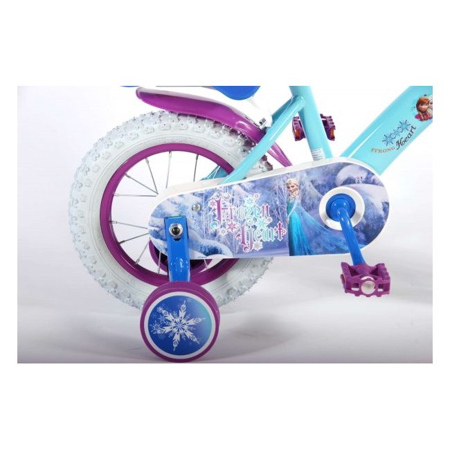 Bicicleta Volare pentru fete 12 inch cu scaun pentru papusi roti ajutatoare si cosulet  Frozen partial montata - SOLVOL51261-CH