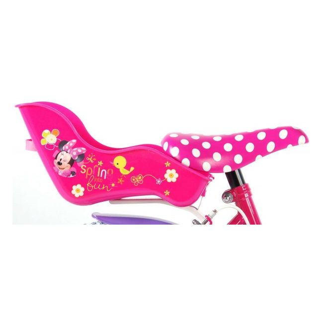 Bicicleta Volare pentru fete 14 inch cu scaun pentru papusi roti ajutatoare cosulet si doua frane de mana Minnie Mouse partial montata - SOLVOL31426-CH-IT