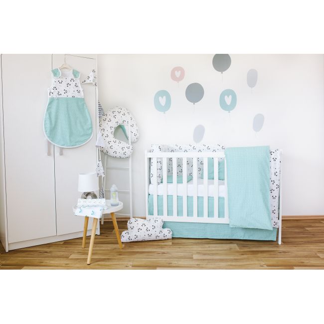 Set de pat pentru bebelusi blue panda - 3 piese, 100% bumbac