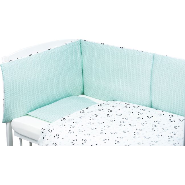 Set de pat pentru bebelusi blue panda - 3 piese, 100% bumbac