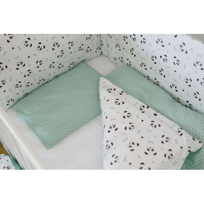 Set de pat pentru bebelusi blue panda - 3 piese, 100% bumbac