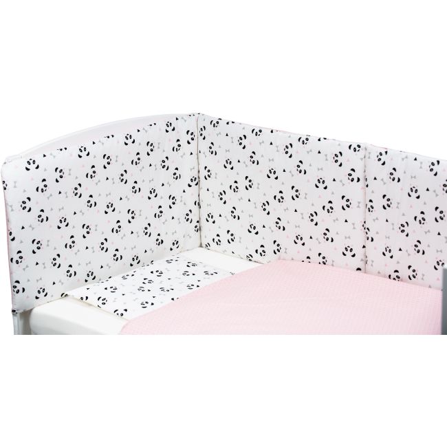 Set de pat pentru bebelusi pink panda - 3 piese, 100% bumbac