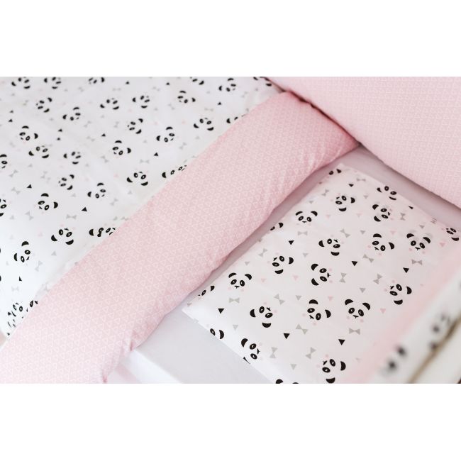 Set de pat pentru bebelusi pink panda - 3 piese, 100% bumbac