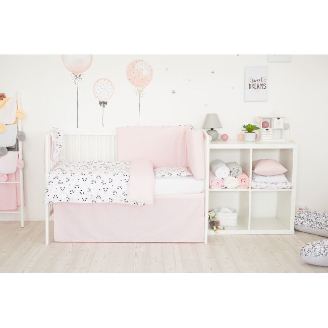 Set de pat pentru bebelusi pink panda - 3 piese, 100% bumbac