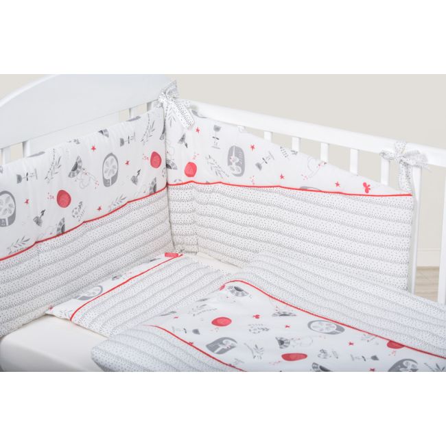 Set de pat pentru bebelusi red grey elephant - 6 piese
