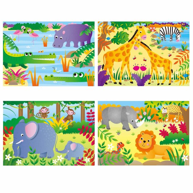 Set 4 puzzle-uri jungla (12, 16, 20, 24 piese)