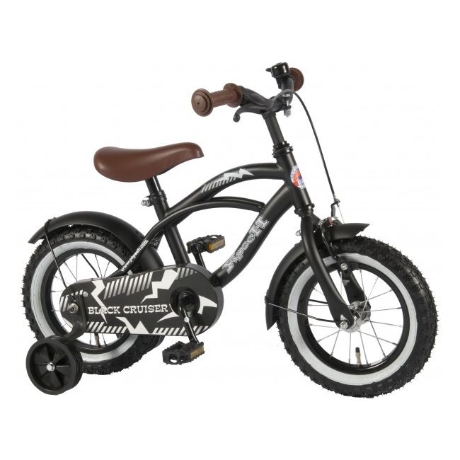 Bicicleta Volare Black Cruiser pentru baieti 12 inch cu roti ajutatoare partial montata - SOLVOL21201