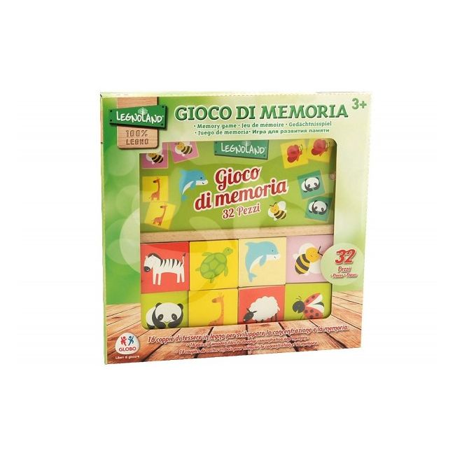 Joc educational din lemn 32 piese Globo Legnoland pentru copii asociere tip memo imagini animale - SOLGL37706