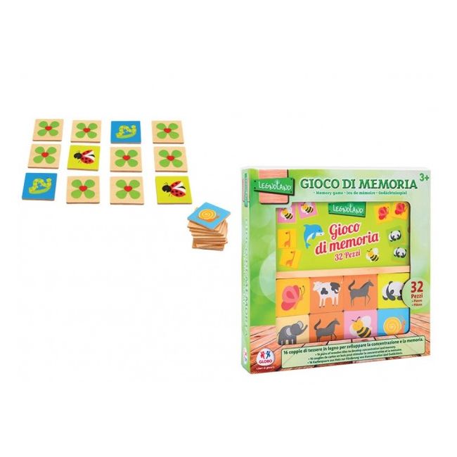 Joc educational din lemn 32 piese Globo Legnoland pentru copii asociere tip memo imagini animale - SOLGL37706