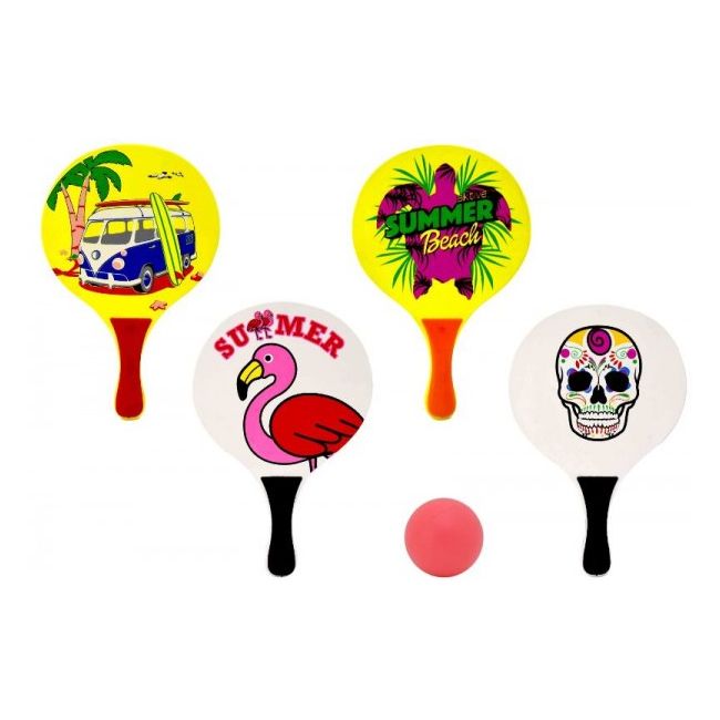 Set 2 palete plaja din lemn pentru copii Neon cu minge inclusa - SOLGL39232
