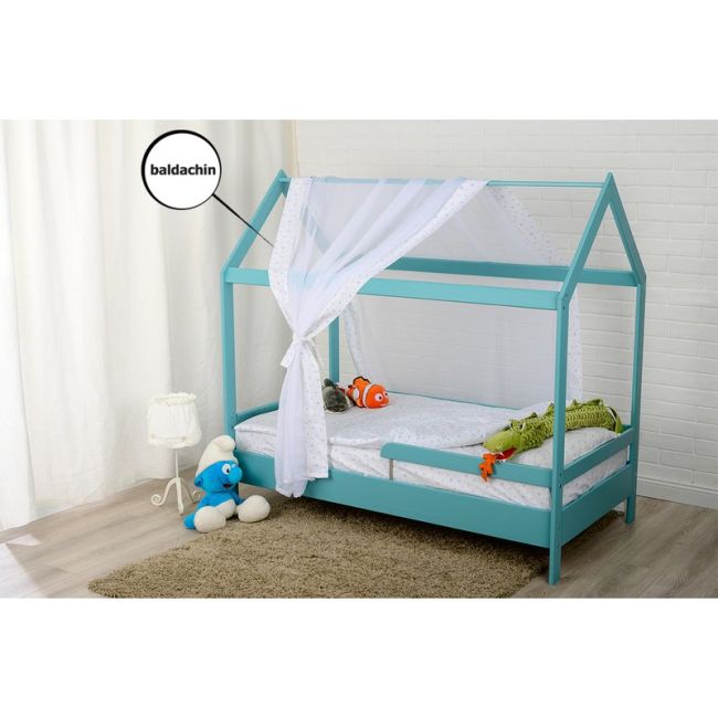 BabyNeeds - Baldachin din voal pentru patut, Alb cu stelute albastru deschis BYNBN191