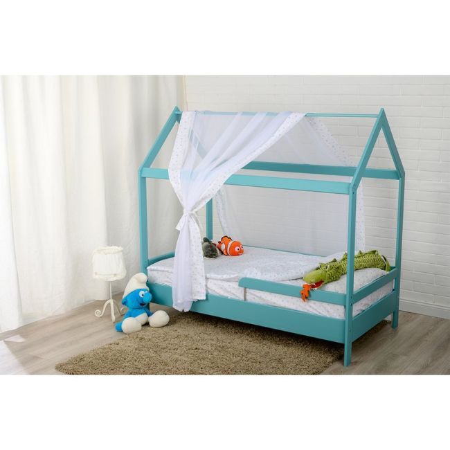 BabyNeeds - Baldachin din voal pentru patut, Alb cu stelute albastru deschis BYNBN191