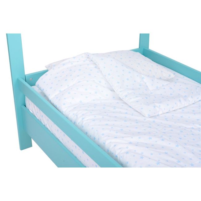 BabyNeeds - Lenjerie patut 3 piese 160x80 cm, Alb cu stelute albastru deschis BYNBN188