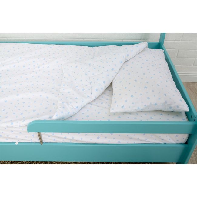 BabyNeeds - Lenjerie patut 3 piese 160x80 cm, Alb cu stelute albastru deschis BYNBN188