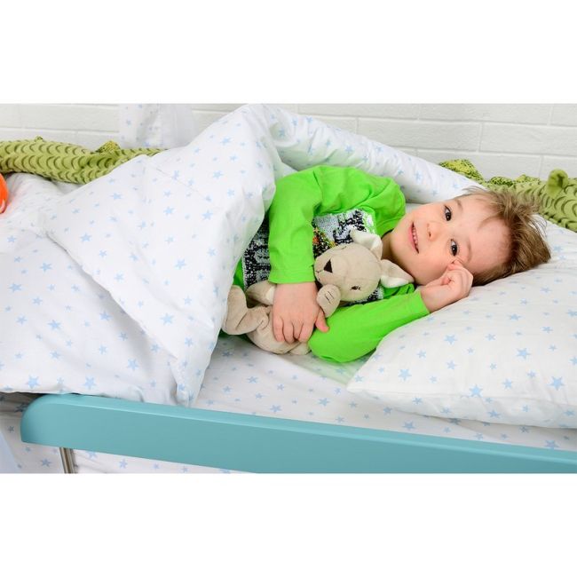 BabyNeeds - Lenjerie patut 3 piese 160x80 cm, Alb cu stelute albastru deschis BYNBN188