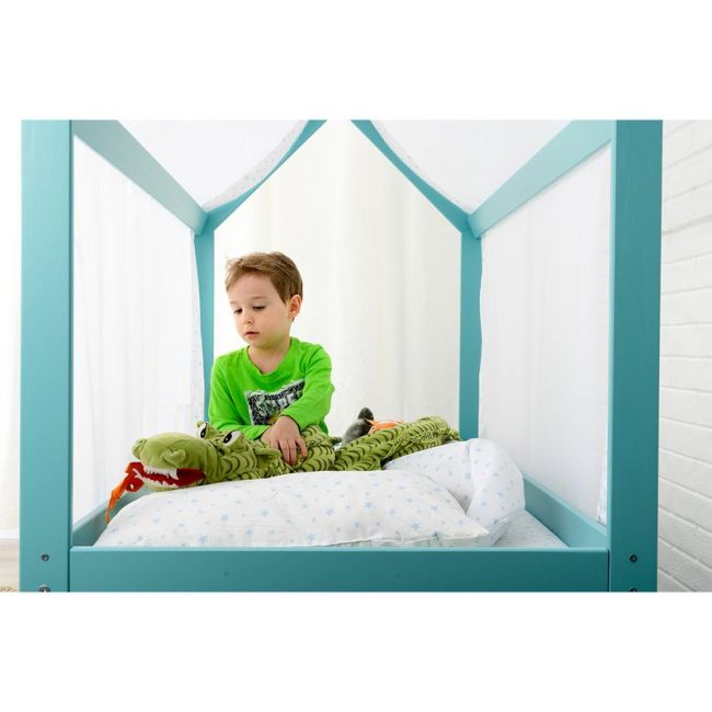 BabyNeeds - Lenjerie patut 3 piese 160x80 cm, Alb cu stelute albastru deschis BYNBN188