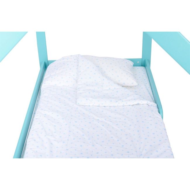 BabyNeeds - Lenjerie patut 3 piese 160x80 cm, Alb cu stelute albastru deschis BYNBN188