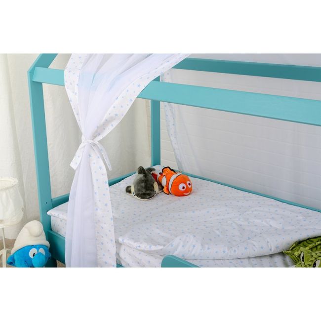 BabyNeeds - Lenjerie patut 3 piese 160x80 cm, Alb cu stelute albastru deschis BYNBN188