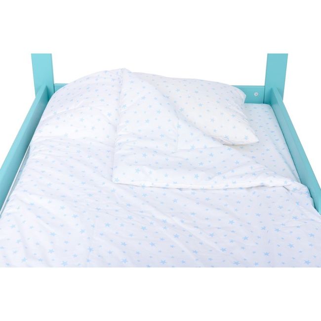 BabyNeeds - Lenjerie patut 3 piese 160x80 cm, Alb cu stelute albastru deschis BYNBN188