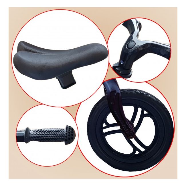 Bicicleta fara pedale 12 inch Neagra foarte usoara 2kg inaltime reglabila roti EVA cadru magneziu - SOLSKMA3