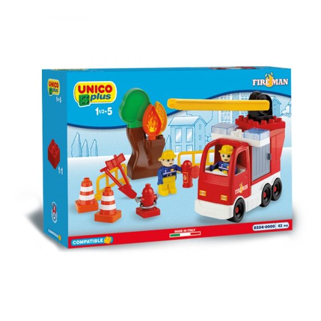 Set constructie Unico Camion Pompieri cu scara reglabila 43 piese - SOLUN8554