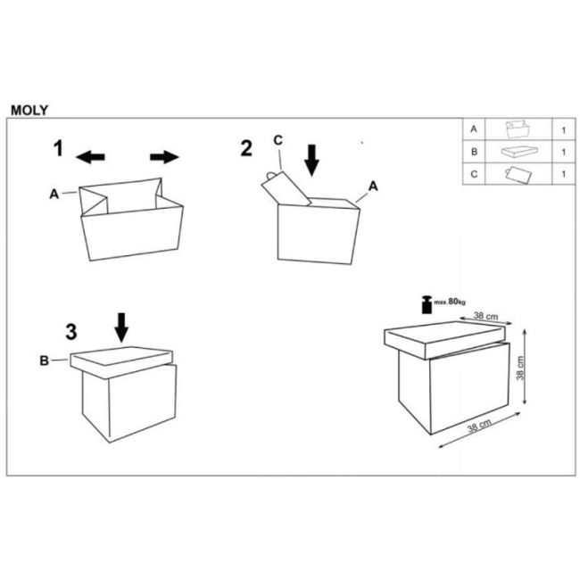 Taburete pliabil cu spatiu depozitare hm moly bufnita, piele ecologica, patrat, 80 kg drm4821