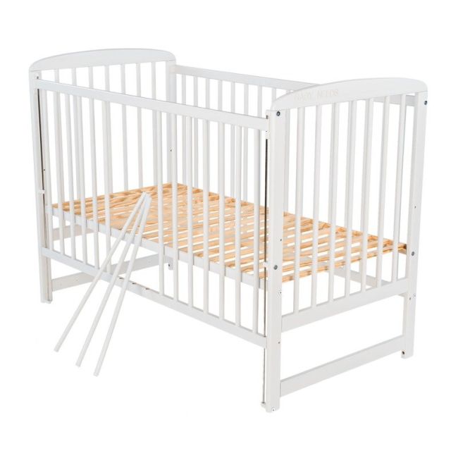 BabyNeeds - Patut din lemn Ola 120x60 cm, cu laterala culisanta, Alb BYNBOOLA03AL