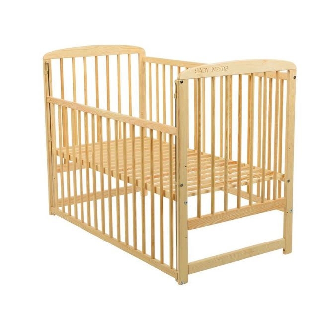 BabyNeeds - Patut din lemn Ola 120x60 cm, cu laterala culisanta, Natur BYNBOOLA03NT