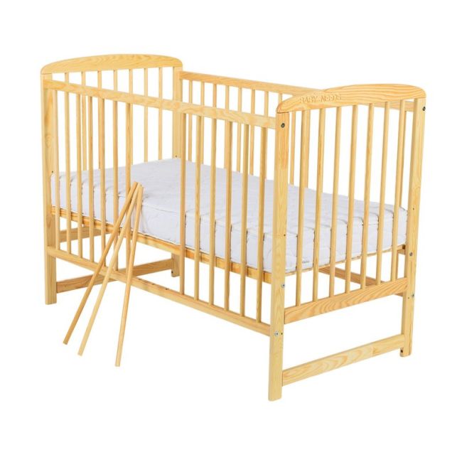 BabyNeeds - Patut din lemn Ola 120x60 cm, Natur + Saltea 10 cm BYNBOOLA10CM01NT