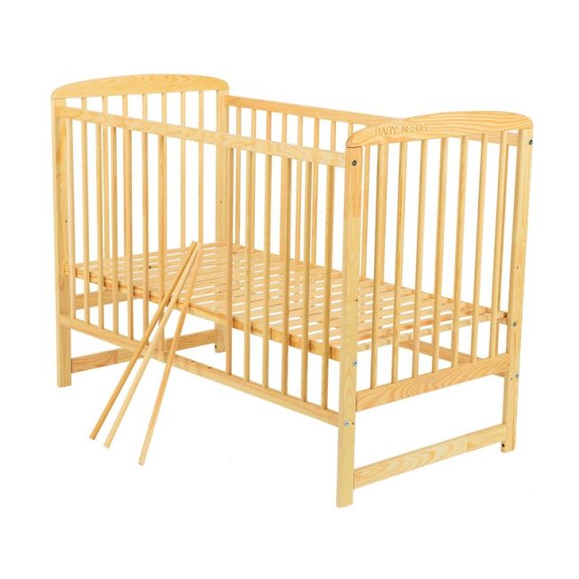 BabyNeeds - Patut din lemn Ola 120x60 cm, Natur + Saltea 10 cm BYNBOOLA10CM01NT