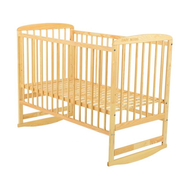 BabyNeeds - Patut din lemn Ola 120x60 cm, Natur + Saltea 10 cm BYNBOOLA10CM01NT