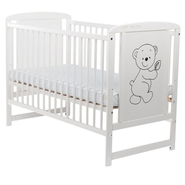 BabyNeeds - Patut din lemn Timmi 120x60 cm, Alb + Saltea 10 cm BYNBOTIM10CM01AL