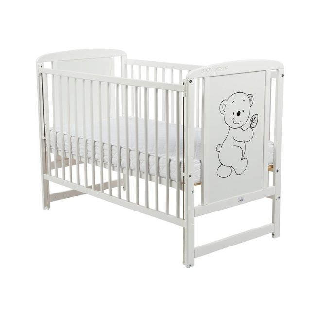 BabyNeeds - Patut din lemn Timmi 120x60 cm, cu laterala culisanta, Alb BYNBOTIM03AL