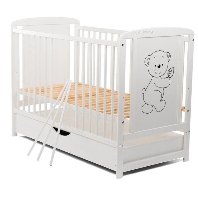 BabyNeeds - Patut din lemn Timmi 120x60 cm, cu sertar, Alb BYNBOTIM02AL