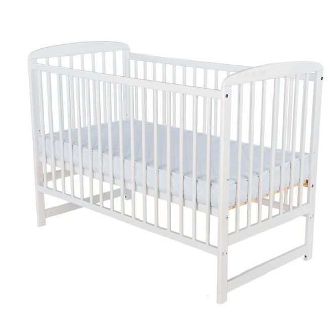 BabyNeeds - Patut din lemn Ola, 120X60 cm, Alb + Saltea 8 cm BYNBOOLA8CM01AL