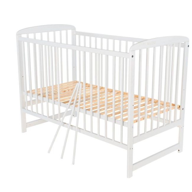 BabyNeeds - Patut din lemn Ola, 120X60 cm, Alb + Saltea 8 cm BYNBOOLA8CM01AL
