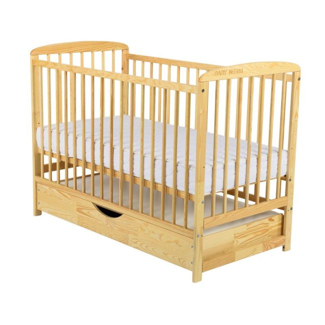 BabyNeeds - Patut din lemn Ola 120x60 cm, cu sertar, Natur BYNBOOLA02NT
