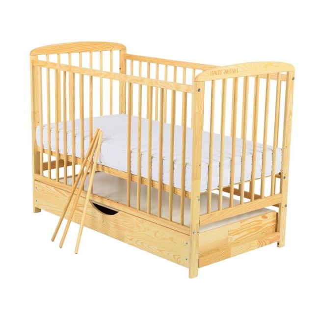 BabyNeeds - Patut din lemn Ola 120x60 cm, cu sertar, Natur BYNBOOLA02NT