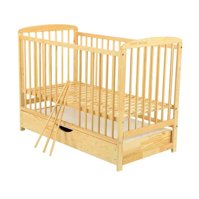 BabyNeeds - Patut din lemn Ola 120x60 cm, cu sertar, Natur BYNBOOLA02NT