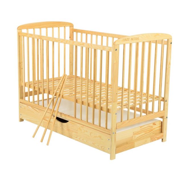 BabyNeeds - Patut din lemn Ola 120x60 cm, cu sertar, Natur BYNBOOLA02NT