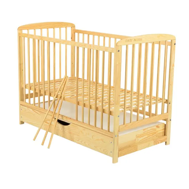 BabyNeeds - Patut din lemn Ola 120x60 cm, cu sertar, Natur BYNBOOLA02NT