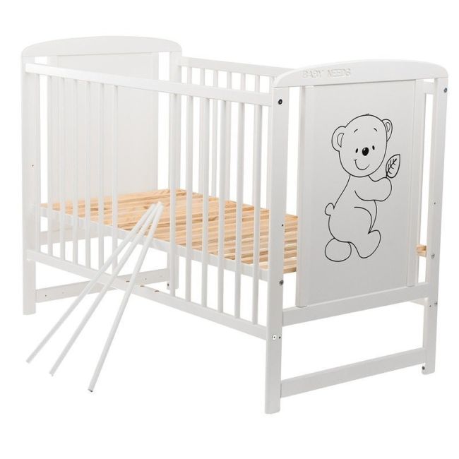 BabyNeeds - Patut din lemn Timmi 120x60 cm, Alb + Saltea 8 cm BYNBOTIM8CM01AL