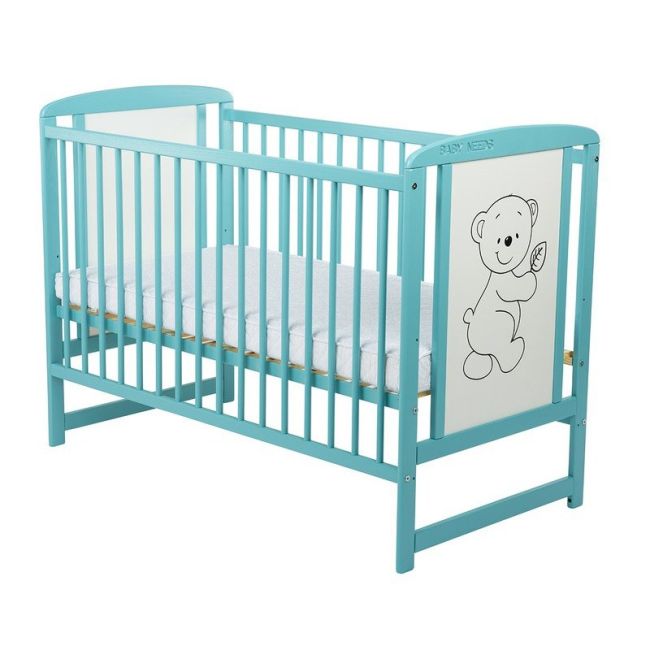 BabyNeeds - Patut din lemn Timmi 120x60 cm, cu laterala culisanta, Mint + Saltea 10 cm BYNBOTIM10CM03MIN