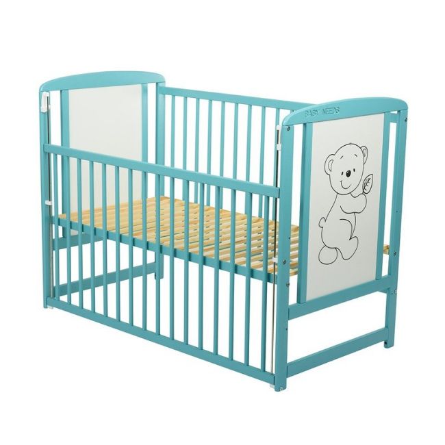 BabyNeeds - Patut din lemn Timmi 120x60 cm, cu laterala culisanta, Mint + Saltea 10 cm BYNBOTIM10CM03MIN