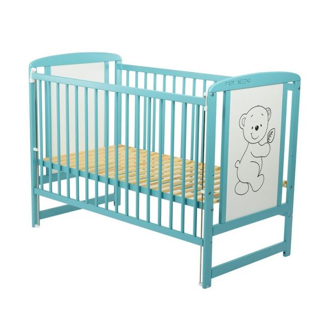 BabyNeeds - Patut din lemn Timmi 120x60 cm, cu laterala culisanta, Mint + Saltea 10 cm BYNBOTIM10CM03MIN