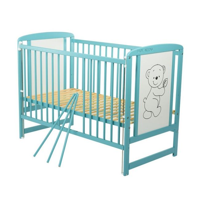 BabyNeeds - Patut din lemn Timmi 120x60 cm, cu laterala culisanta, Mint + Saltea 10 cm BYNBOTIM10CM03MIN