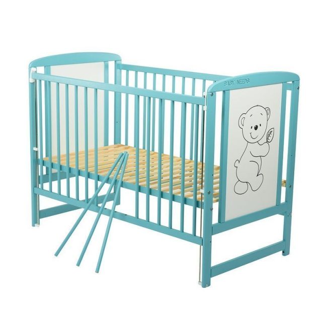BabyNeeds - Patut din lemn Timmi 120x60 cm, cu laterala culisanta, Mint + Saltea 8 cm BYNBOTIM8CM03MIN