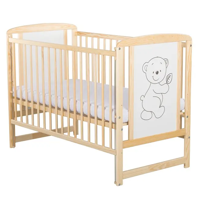 BabyNeeds - Patut din lemn Timmi 120x60 cm, cu laterala culisanta, Natur BYNBOTIM03NT