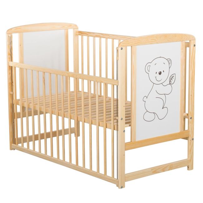 BabyNeeds - Patut din lemn Timmi 120x60 cm, cu laterala culisanta, Natur BYNBOTIM03NT