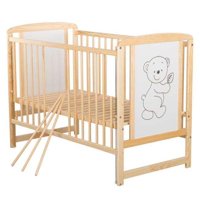 BabyNeeds - Patut din lemn Timmi 120x60 cm, cu laterala culisanta, Natur BYNBOTIM03NT